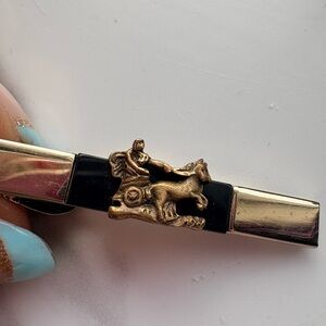 SWANK Gold and Black Tie Clip with Horse Design